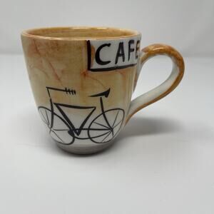 Vietri Mug Black Bicycle Cafe Rare Find 12 Oz Orange White Swirl Italy HTF